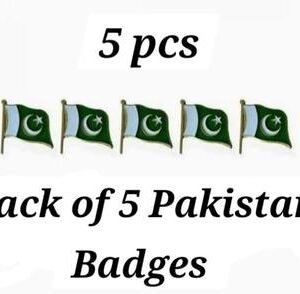 Pakistani Flag Metal Badges Set of 5 for 14th August