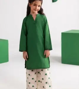 2 Pcs Girl's Cotton Embroidered Kurta And Pajama