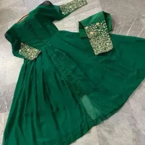 Green Embroidered Chiffon Maxi & Trouser Set