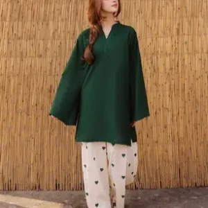 Women's Heart Printed Summer Linen 2 Piece Flapper Suit with V Neck Shirt | Sequence Lace Work | Casual Printed Cord Set | Soft Linen Dress for Women