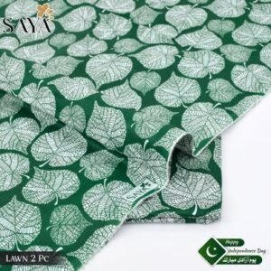Green Lawn 2-Piece Suit with Leaf Print for Daily Wear & Independence Day