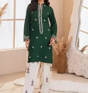 Green Embroidered Lawn Shirt & Cotton Trouser Set