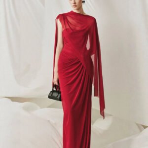 Ruched Mesh Maxi Evening Gown
