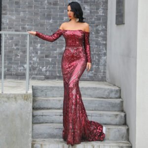 Classic sequined one-shouldered gown