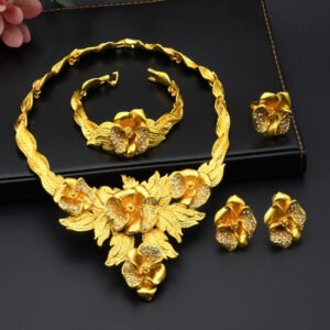 Saudi Women's Necklace Bracelet Earrings Four-piece Ring Set